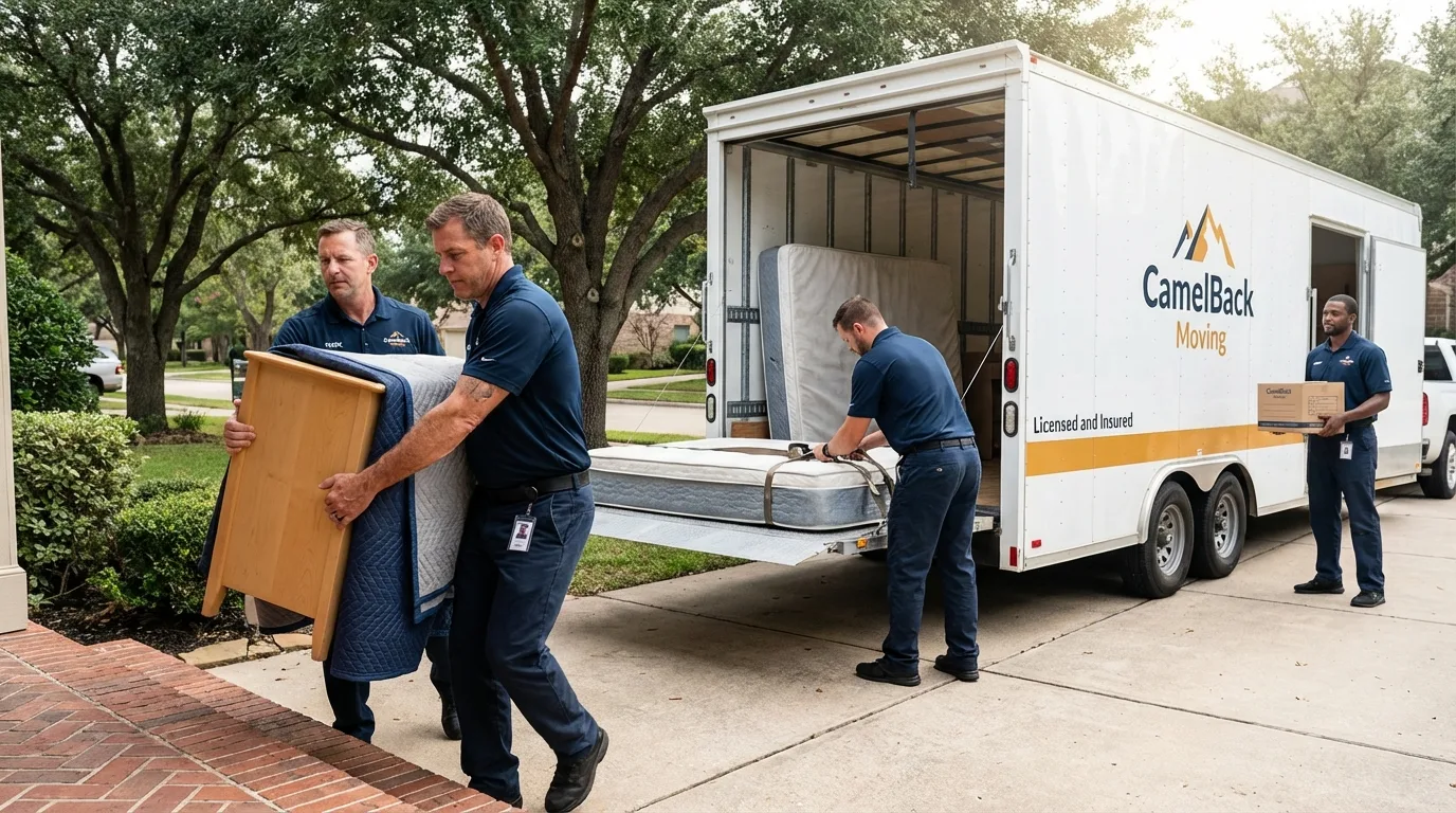 Crew loading residential truck for cross-state move from Marina, CA